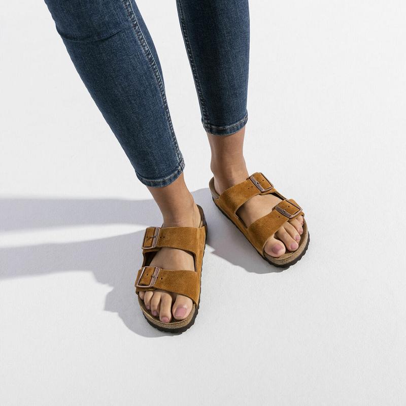 Birkenstock Soft Footbed Ruskind Arizona Dame Brune | DK 75HAP